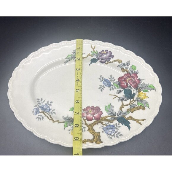 VTG Wood & Sons ASHBOURNE Floral Oval Serving Platter Scalloped Edge England 12” - Picture 6 of 8